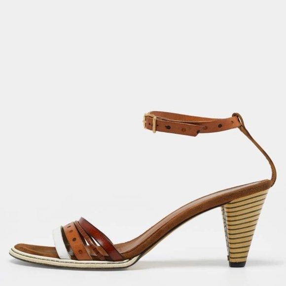 Fendi Tricolor Cone Heel Leather Sandals EU 37/US 7